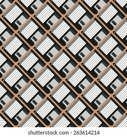 Color diagonal  3½ inch floppy disk seamless pattern background vector.
