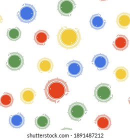 Color Dial knob level technology settings icon isolated seamless pattern on white background. Volume button, sound control, music knob with scale, analog regulator. Vector.