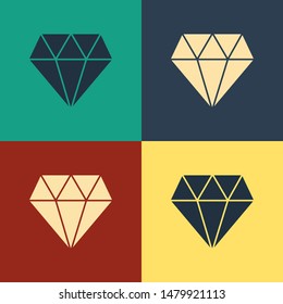 Color Diamond icon isolated on color background. Jewelry symbol. Gem stone. Vintage style drawing. Vector Illustration