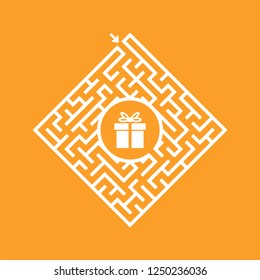 Color diamond shaped labyrinth. Game for kids. Puzzle for children. Find the right path to the gift. Labyrinth conundrum. Flat vector illustration isolated on color background.