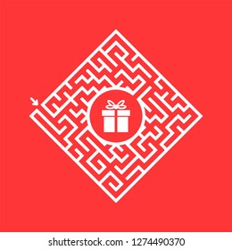 Color diamond shaped labyrinth. Game for kids. Puzzle for children. Find the right path to the gift. Labyrinth conundrum. Flat vector illustration isolated on color background.