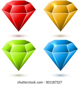 Color diamond vector set isolated on white background.