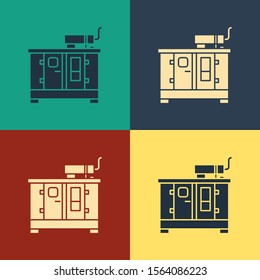 Color Diesel Power Generator Icon Isolated On Color Background. Industrial And Home Immovable Power Generator. Vintage Style Drawing. Vector Illustration