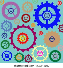 Color different gear wheels abstract background, vector illustration