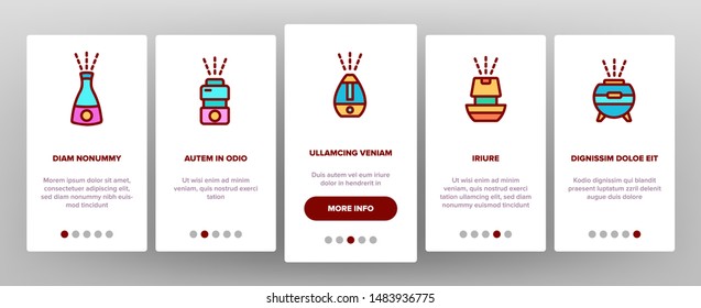 Color Different Humidifier Icons Set Vector Onboarding Mobile App Page Screen. Climatic System Equipment Humidifer Assortment Linear Pictograms. Steam, Humidification, Water Contour Illustrations