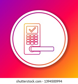 Color Digital door lock with wireless technology for unlock line icon isolated on color background. Door handle sign. Security smart home of concept. Circle white button. Vector Illustration