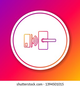 Color Digital door lock with wireless technology for unlock line icon isolated on color background. Door handle sign. Security smart home of concept. Circle white button. Vector Illustration