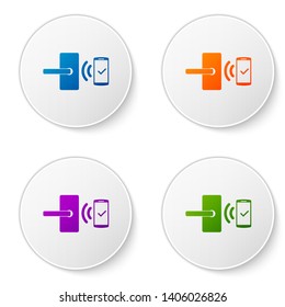 Color Digital door lock with wireless technology for unlock icon isolated on white background. Door handle sign. Security smart home of concept. Set icons in circle buttons. Vector Illustration