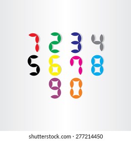 color digital stylized numbers from 0 to 9