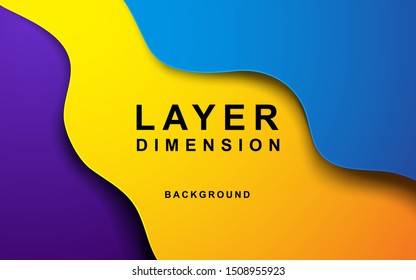 Color dimension background vector. Realistic purple, yellow and blue overlap layer vector illustration.