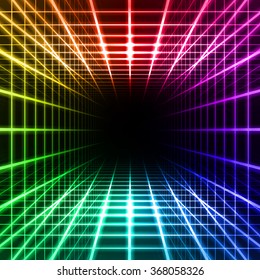 Color dimensional grid space on black background