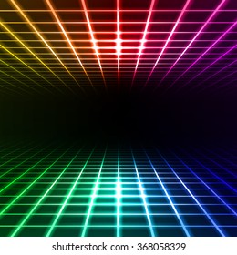 Color dimensional grid space tunnel floor and ceiling
