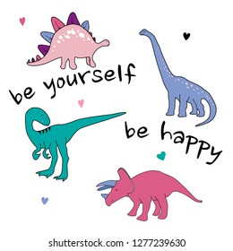 color dinosaur heart black text girl tee illustrationa art vector 