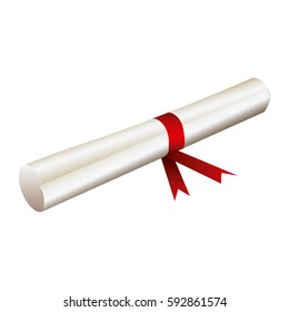color diploma with red ribbon icon, vector illustraction design