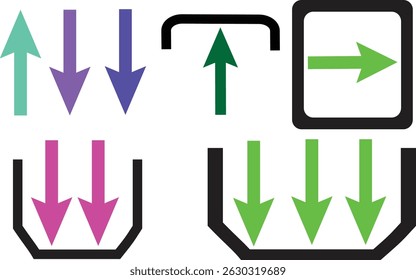 Color directional UI arrows vector EPS – infographic path pointer set with curved and box icons