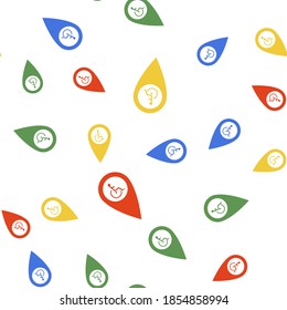 Color Disabled Handicap in map pointer icon isolated seamless pattern on white background. Invalid symbol. Wheelchair handicap sign. Vector.