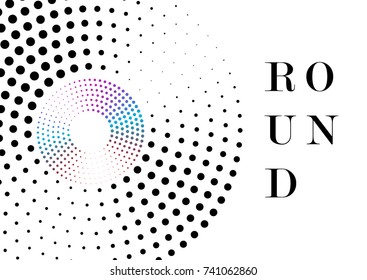 Color disk from points - vector illustration. A circle of points of different sizes. Round spiral of dots. 