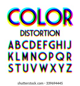 Color distortion alphabet. Vector.