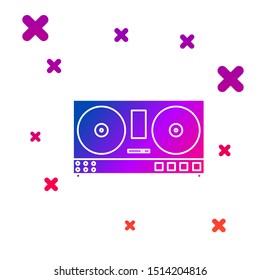 Color DJ remote for playing and mixing music icon isolated on white background. DJ mixer complete with vinyl player and remote control. Gradient random dynamic shapes. Vector Illustration