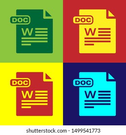 Color DOC file document. Download doc button icon isolated on color background. DOC file extension symbol.  Vector Illustration