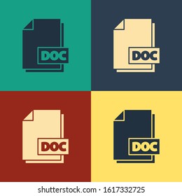 Color DOC file document. Download doc button icon isolated on color background. DOC file extension symbol. Vintage style drawing. Vector Illustration