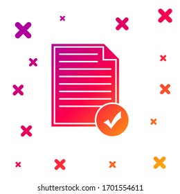 Color Document and check mark icon isolated on white background. Checklist icon. Business concept. Gradient random dynamic shapes. Vector Illustration