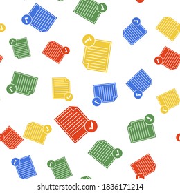 Color Document and check mark icon isolated seamless pattern on white background. Checklist icon. Business concept. Vector.