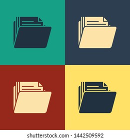 Color Document folder icon isolated on color background. Accounting binder symbol. Bookkeeping management. Vintage style drawing. Vector Illustration