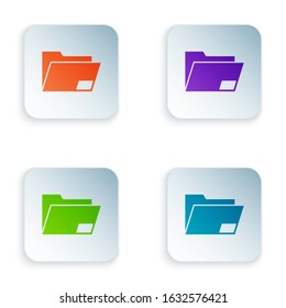 Color Document folder icon isolated on white background. Accounting binder symbol. Bookkeeping management. Set icons in square buttons. Vector Illustration