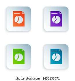 Color Document with graph chart icon isolated on white background. Report text file icon. Accounting sign. Audit, analysis, planning. Set icons in colorful square buttons. Vector Illustration