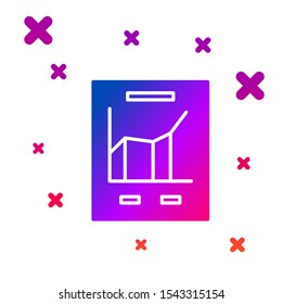 Color Document with graph chart icon isolated on white background. Report text file icon. Accounting sign. Audit, analysis, planning. Gradient random dynamic shapes. Vector Illustration