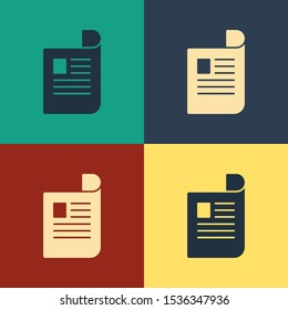 Color Document icon isolated on color background. File icon. Checklist icon. Business concept. Vintage style drawing. Vector Illustration