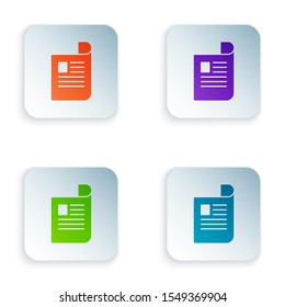 Color Document icon isolated on white background. File icon. Checklist icon. Business concept. Set icons in colorful square buttons. Vector Illustration