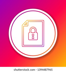 Color Document and lock line icon isolated on color background. File format and padlock. Security, safety, protection concept. Circle white button. Vector Illustration