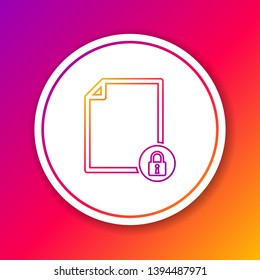 Color Document and lock line icon isolated on color background. File format and padlock. Security, safety, protection concept. Circle white button. Vector Illustration