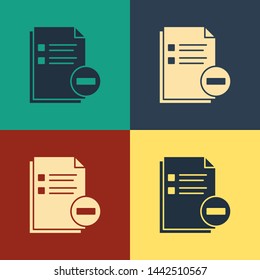 Color Document with minus icon isolated on color background. Clear document. Remove file document. Delete information file. Vintage style drawing. Vector Illustration