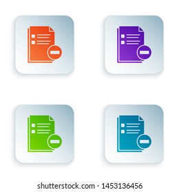 Color Document with minus icon isolated on white background. Clear document. Remove file document. Delete information file. Set icons in colorful square buttons. Vector Illustration