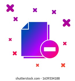 Color Document with minus icon isolated on white background. Clear document. Remove file document. Delete information file. Gradient random dynamic shapes. Vector Illustration