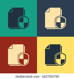 Color Document protection concept icon isolated on color background. Confidential information and privacy idea, secure, guard, shield. Vintage style drawing. Vector Illustration