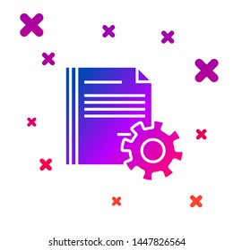 Color Document settings with gears icon isolated on white background. Software update, transfer protocol, teamwork tool management. Gradient random dynamic shapes. Vector Illustration