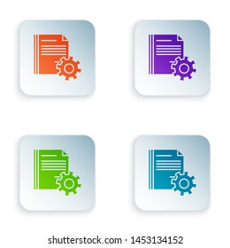 Color Document settings with gears icon isolated on white background. Software update, transfer protocol, teamwork tool management. Set icons in colorful square buttons. Vector Illustration