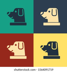 Color Dog in astronaut helmet icon isolated on color background. Vintage style drawing. Vector Illustration