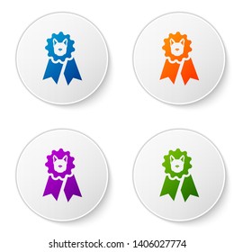 Color Dog award symbol icon isolated on white background. Medal with dog footprint as pets exhibition winner concept. Set icons in circle buttons. Vector Illustration