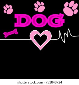 Color dog background  with heart and text