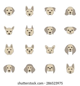 Color dog breed icon set