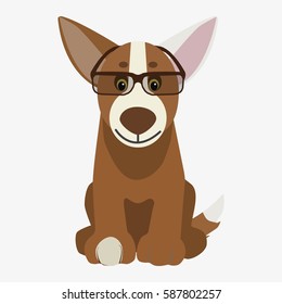 Color dog in glasses. Cartoon character. Children toy. Cute pet. Flat vector stock illustration