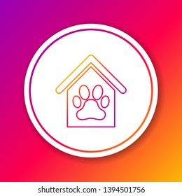 Color Dog house and paw print pet line icon isolated on color background. Dog kennel. Circle white button. Vector Illustration