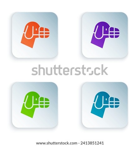 Color Dog in muzzle icon isolated on white background. Accessory for dog. Set colorful icons in square buttons. Vector