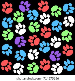 Color dog paws background. Vector illustration.
