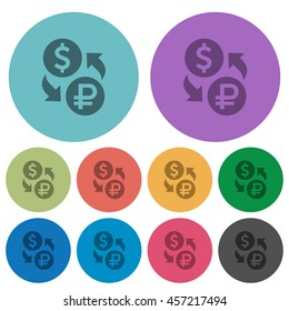 Color Dolar Ruble exchange flat icon set on round background.